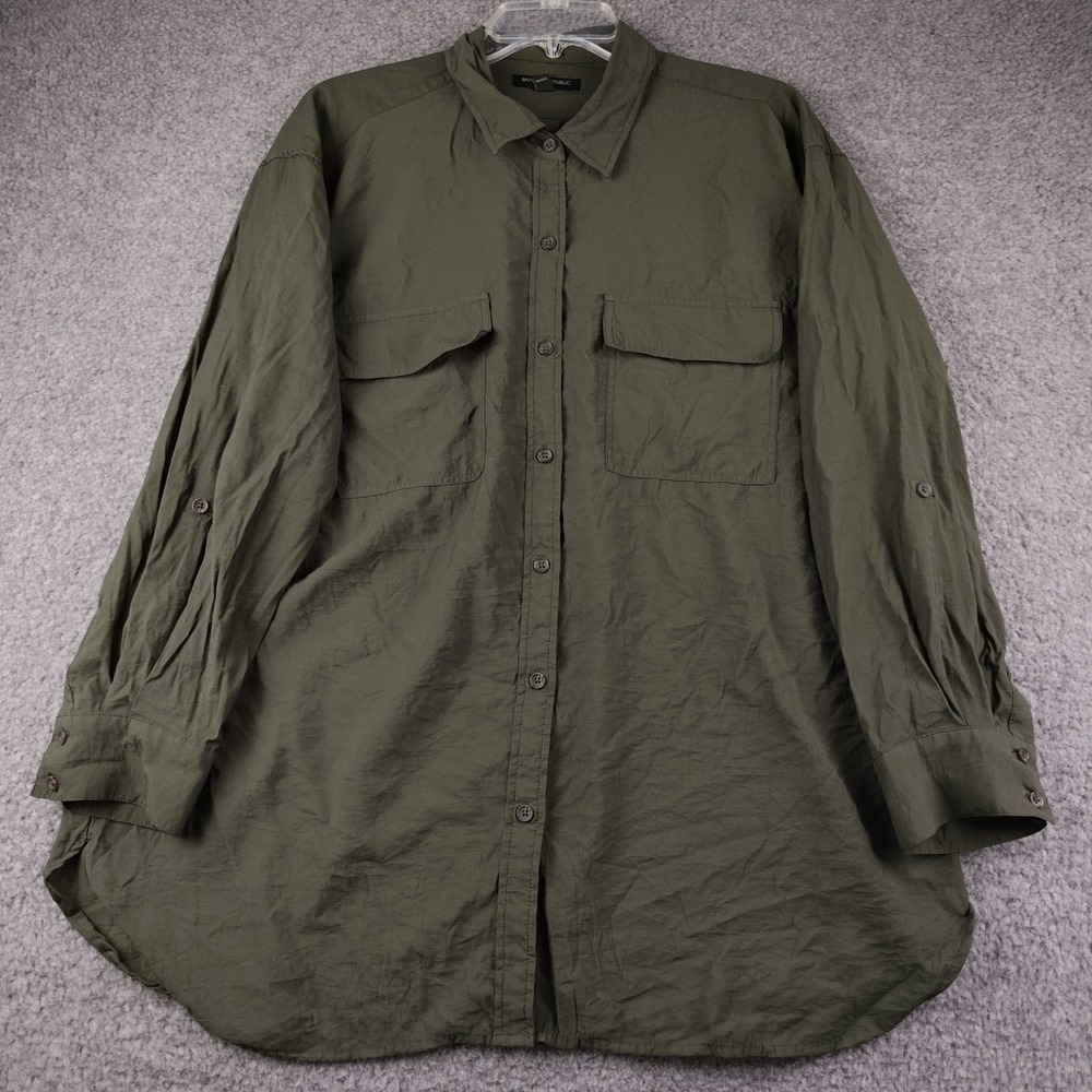 Banana Republic Olive Green Utility Button Down Shirt Large Long Sleeve Roll Tab
